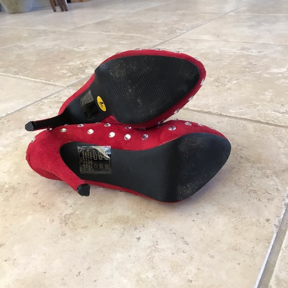 Red suede like faux crystal studded ankle boots - Picture 7 of 7